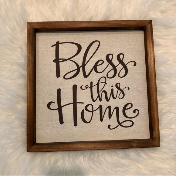 🪴HPx2🪴Bless this Home Wood Framed Linen Wall Plaque - Picture 2 of 7